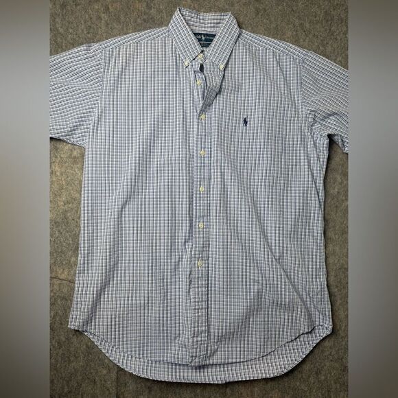 Ralph Lauren Shirt Men's Medium White Blue Plaid 2-Ply Cotton Blake Button-Down - Picture 1 of 8